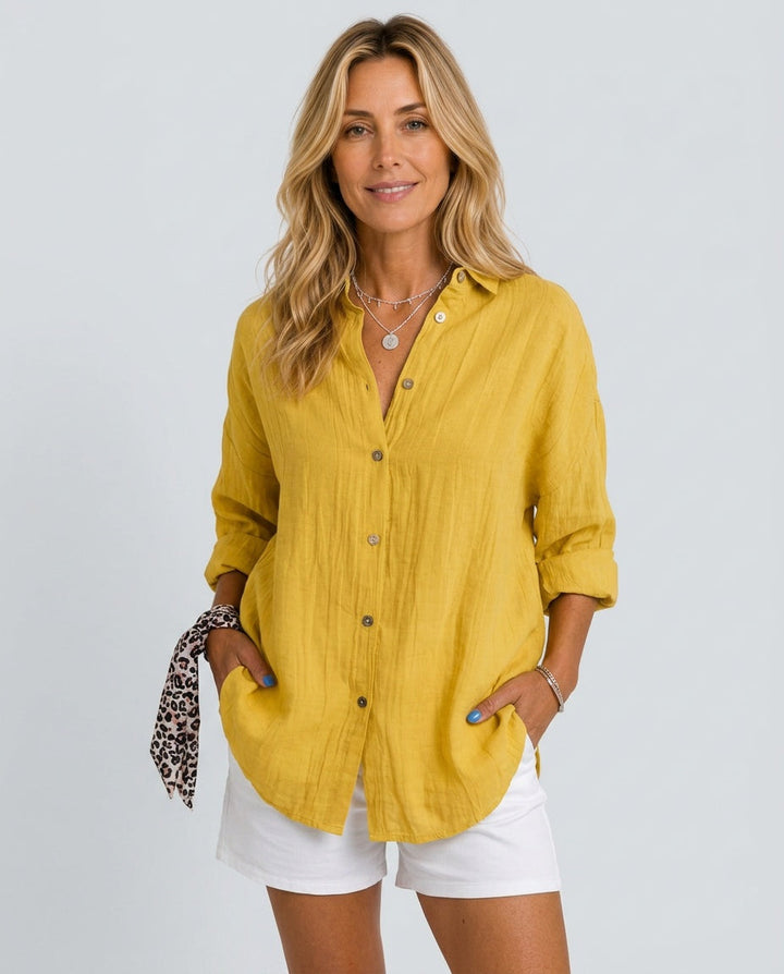 Harriet | Graceful Oversized Linen Tops with Button-Front Shirt Style