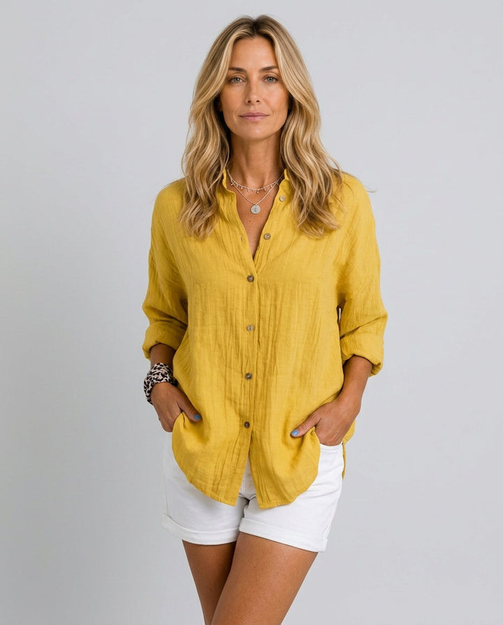 Harriet | Graceful Oversized Linen Tops with Button-Front Shirt Style