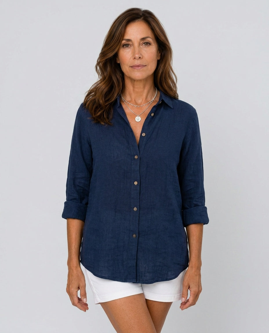 Harriet | Graceful Oversized Linen Tops with Button-Front Shirt Style