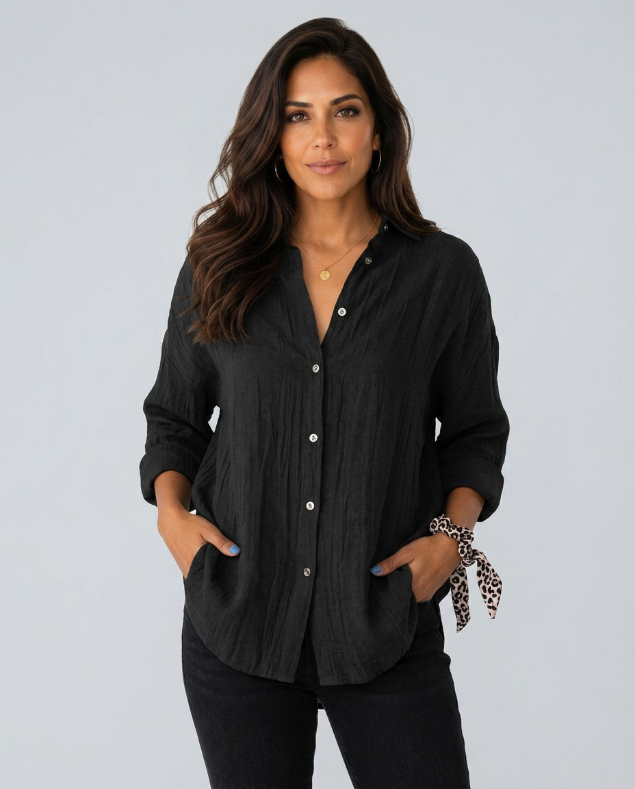 Harriet | Graceful Oversized Linen Tops with Button-Front Shirt Style