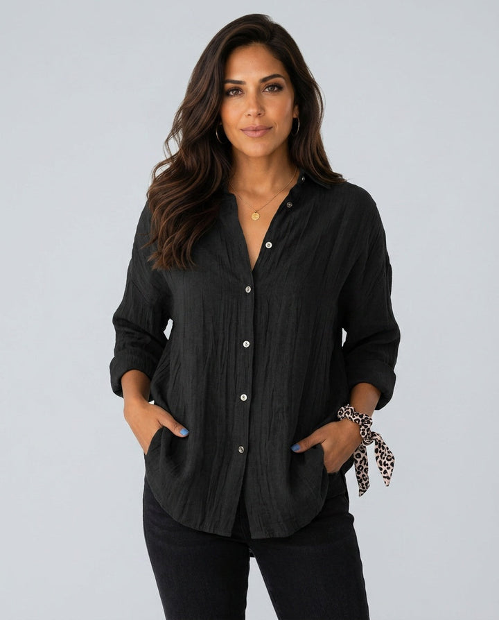 Harriet | Graceful Oversized Linen Tops with Button-Front Shirt Style