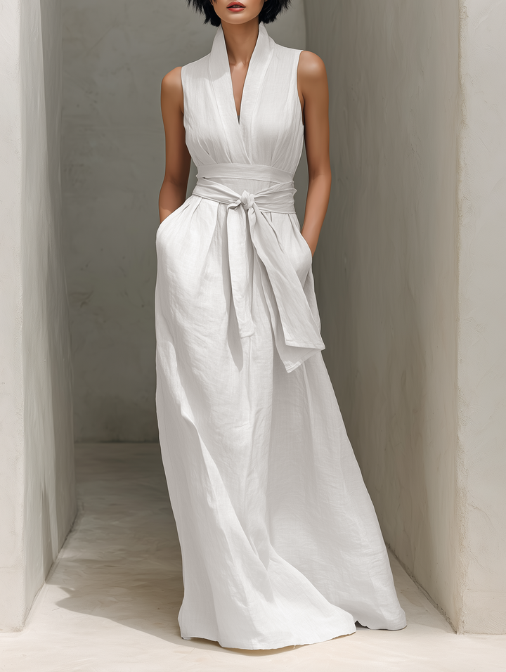 Harriet | Timeless Belted V-Neck Maxi Summer Dresses