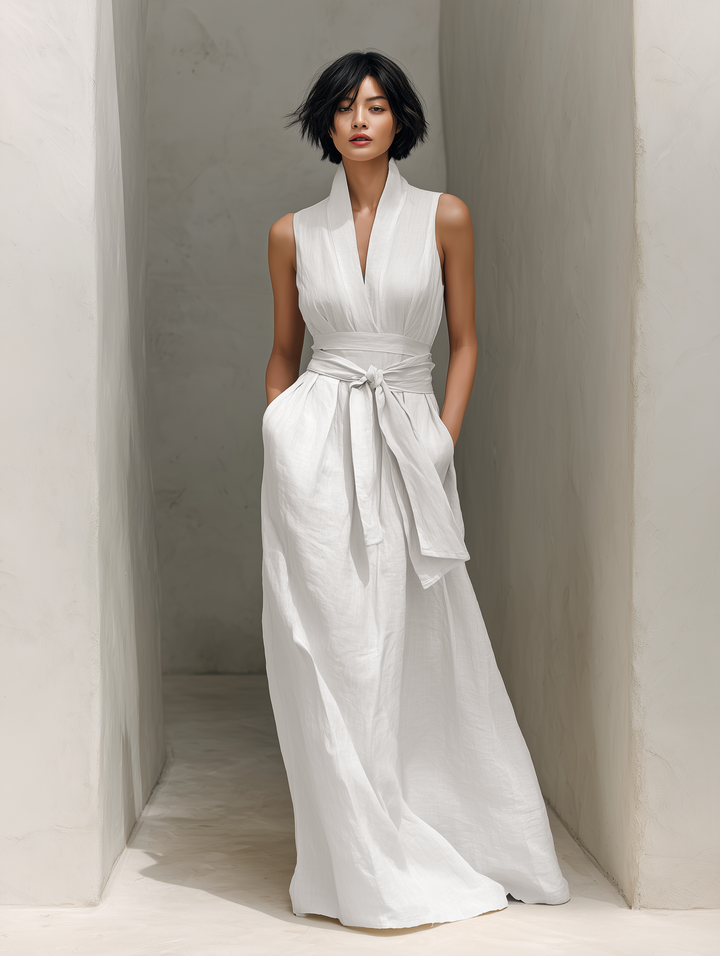 Harriet | Timeless Belted V-Neck Maxi Summer Dresses
