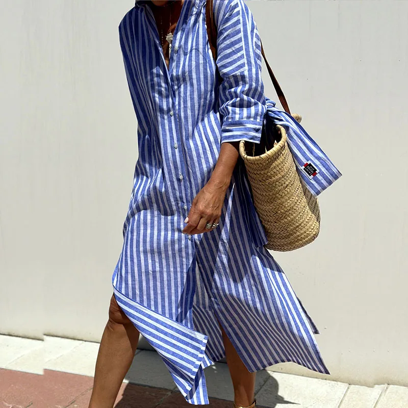 Harriet | Timeless Striped Button-Down Midi Dress