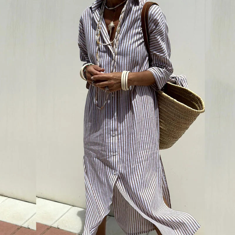 Harriet | Timeless Striped Button-Down Midi Dress