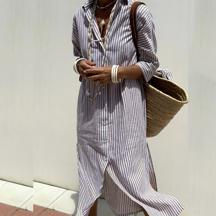 Harriet | Timeless Striped Button-Down Midi Dress