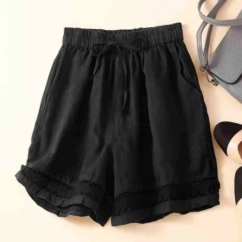 Harriet | Timeless Wide Leg Linen Shorts with Crochet Trim
