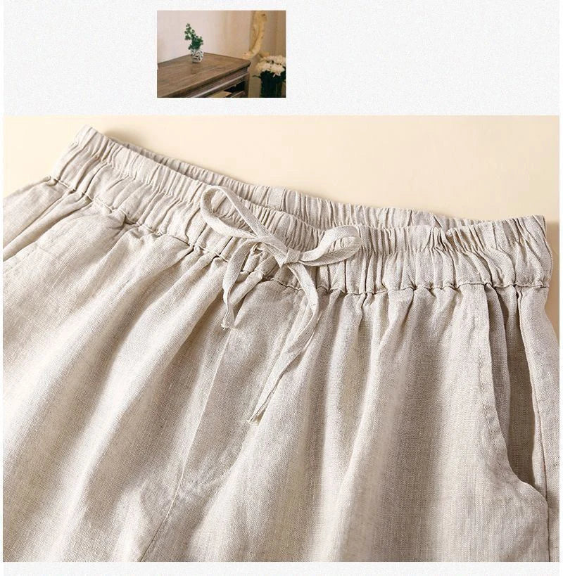 Harriet | Timeless Wide Leg Linen Shorts with Crochet Trim
