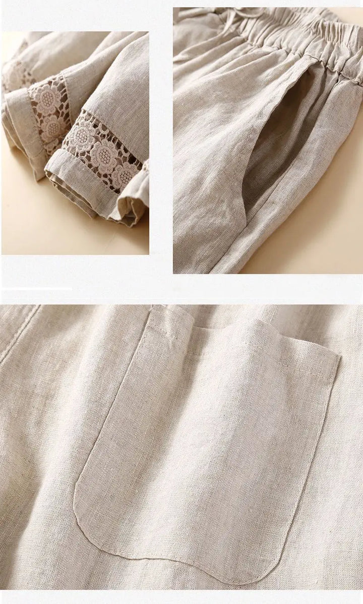 Harriet | Timeless Wide Leg Linen Shorts with Crochet Trim