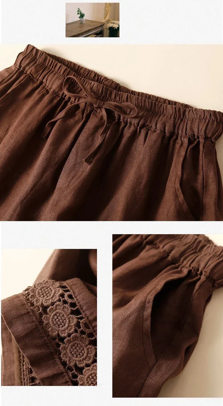 Harriet | Timeless Wide Leg Linen Shorts with Crochet Trim