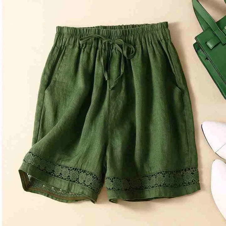 Harriet | Timeless Wide Leg Linen Shorts with Crochet Trim