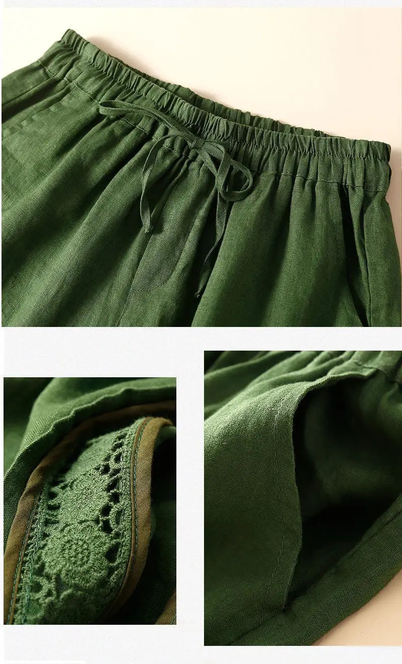 Harriet | Timeless Wide Leg Linen Shorts with Crochet Trim