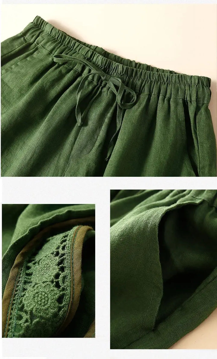 Harriet | Timeless Wide Leg Linen Shorts with Crochet Trim