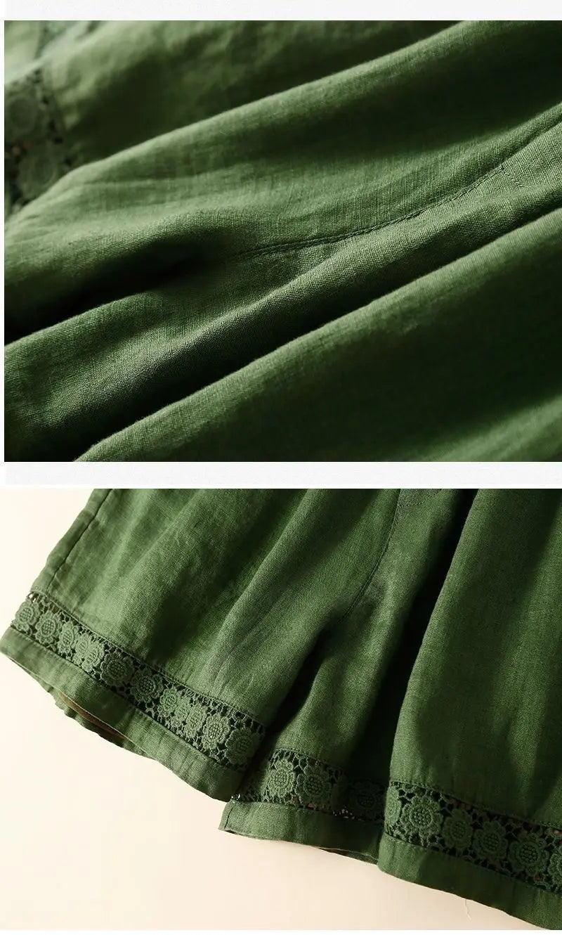 Harriet | Timeless Wide Leg Linen Shorts with Crochet Trim