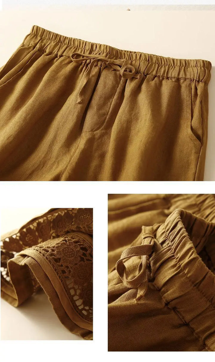 Harriet | Timeless Wide Leg Linen Shorts with Crochet Trim