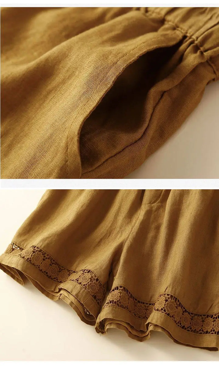 Harriet | Timeless Wide Leg Linen Shorts with Crochet Trim