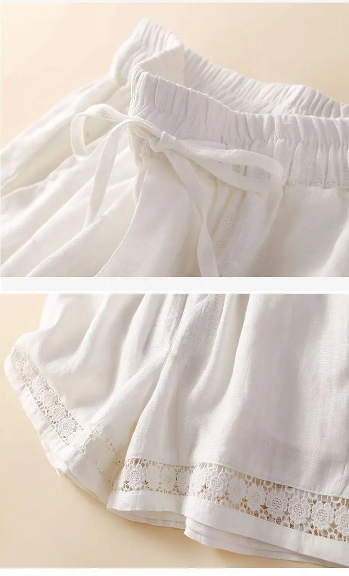 Harriet | Timeless Wide Leg Linen Shorts with Crochet Trim