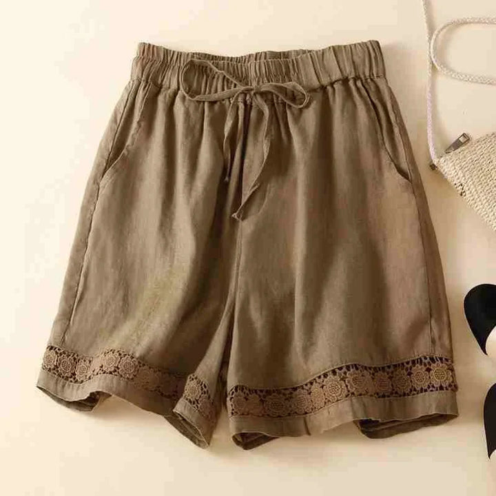 Harriet | Timeless Wide Leg Linen Shorts with Crochet Trim