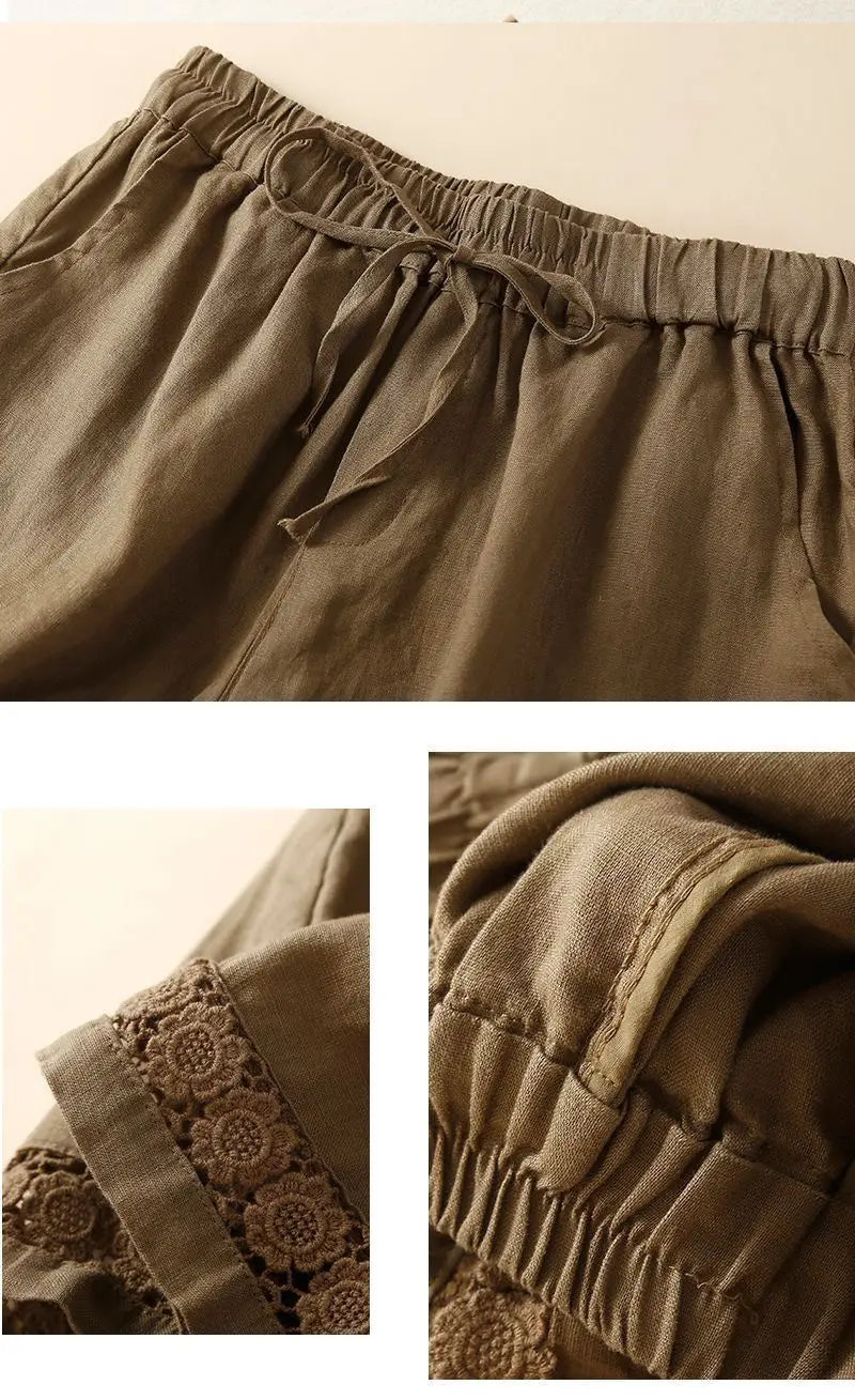 Harriet | Timeless Wide Leg Linen Shorts with Crochet Trim