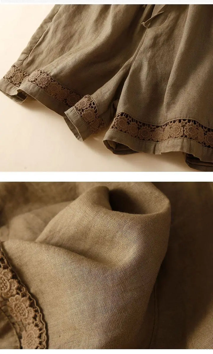 Harriet | Timeless Wide Leg Linen Shorts with Crochet Trim