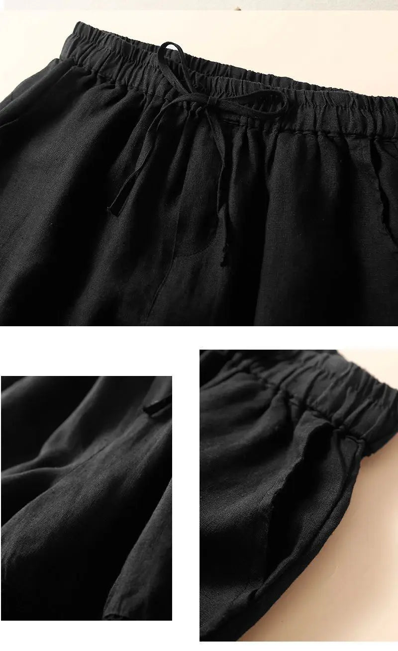 Harriet | Timeless Wide Leg Linen Shorts with Crochet Trim