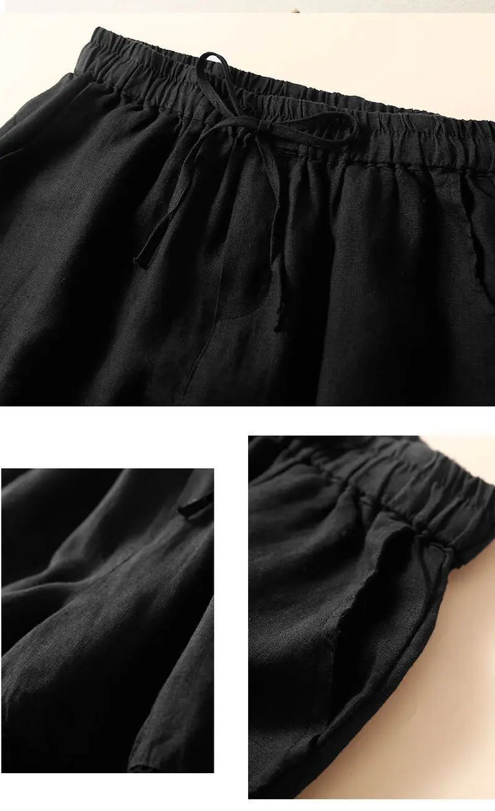 Harriet | Timeless Wide Leg Linen Shorts with Crochet Trim