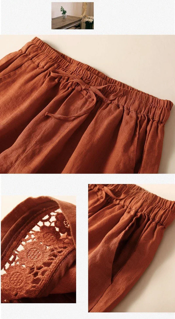 Harriet | Timeless Wide Leg Linen Shorts with Crochet Trim
