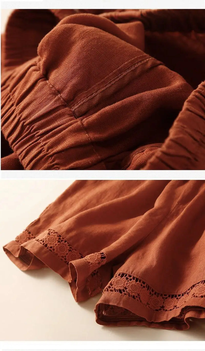 Harriet | Timeless Wide Leg Linen Shorts with Crochet Trim
