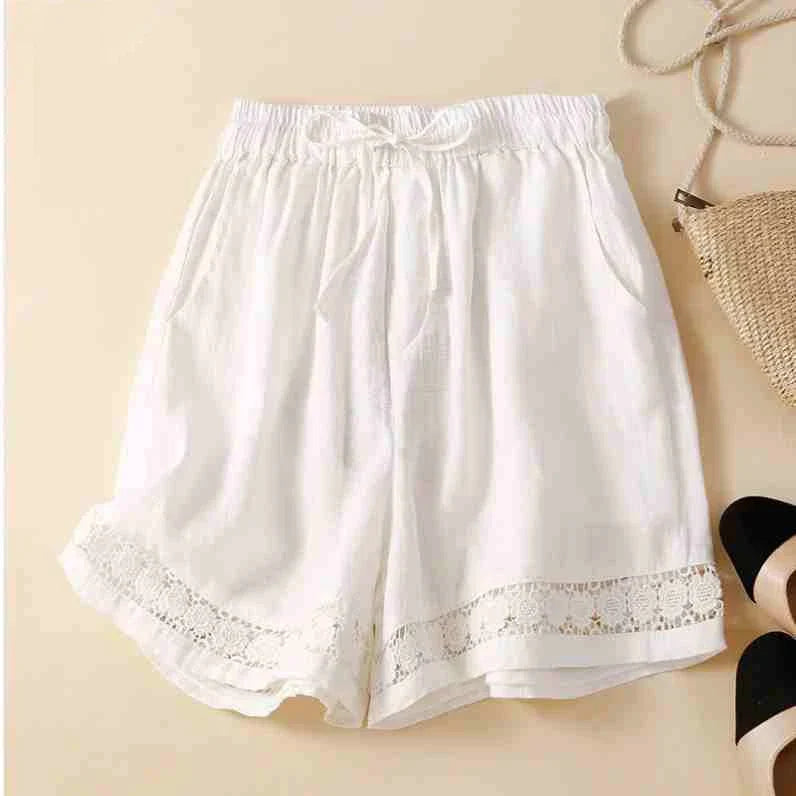 Harriet | Timeless Wide Leg Linen Shorts with Crochet Trim