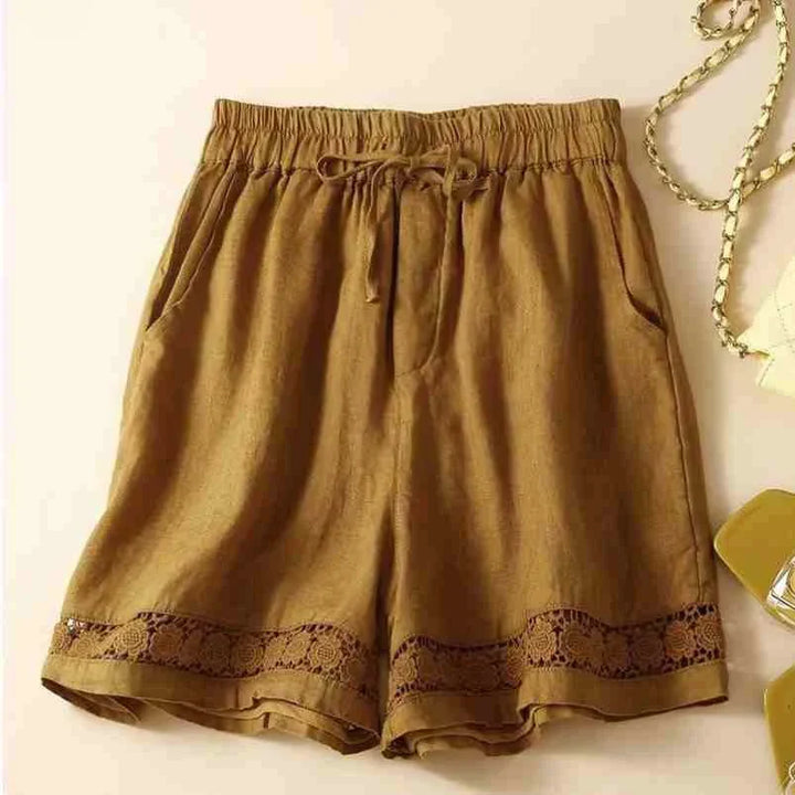 Harriet | Timeless Wide Leg Linen Shorts with Crochet Trim
