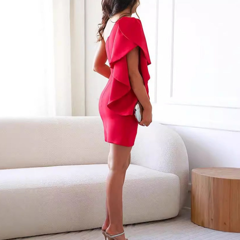 Hazel | Chic One-Shoulder Draped Mini Cocktail Dress