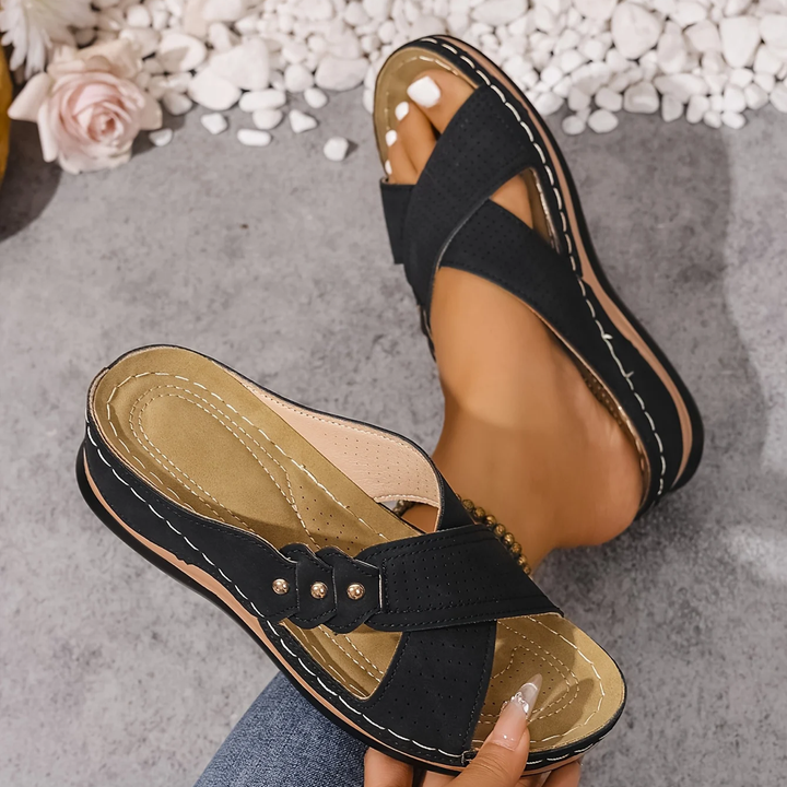 Hazel | Cosy Arch-Support Platform Sandals with Crossover Straps