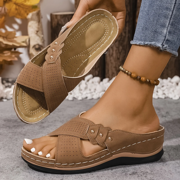 Hazel | Cosy Arch-Support Platform Sandals with Crossover Straps