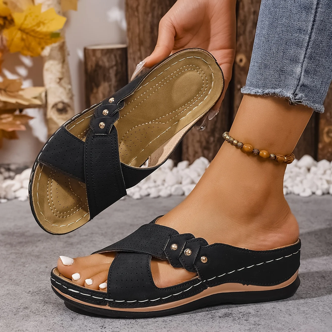 Hazel | Cosy Arch-Support Platform Sandals with Crossover Straps