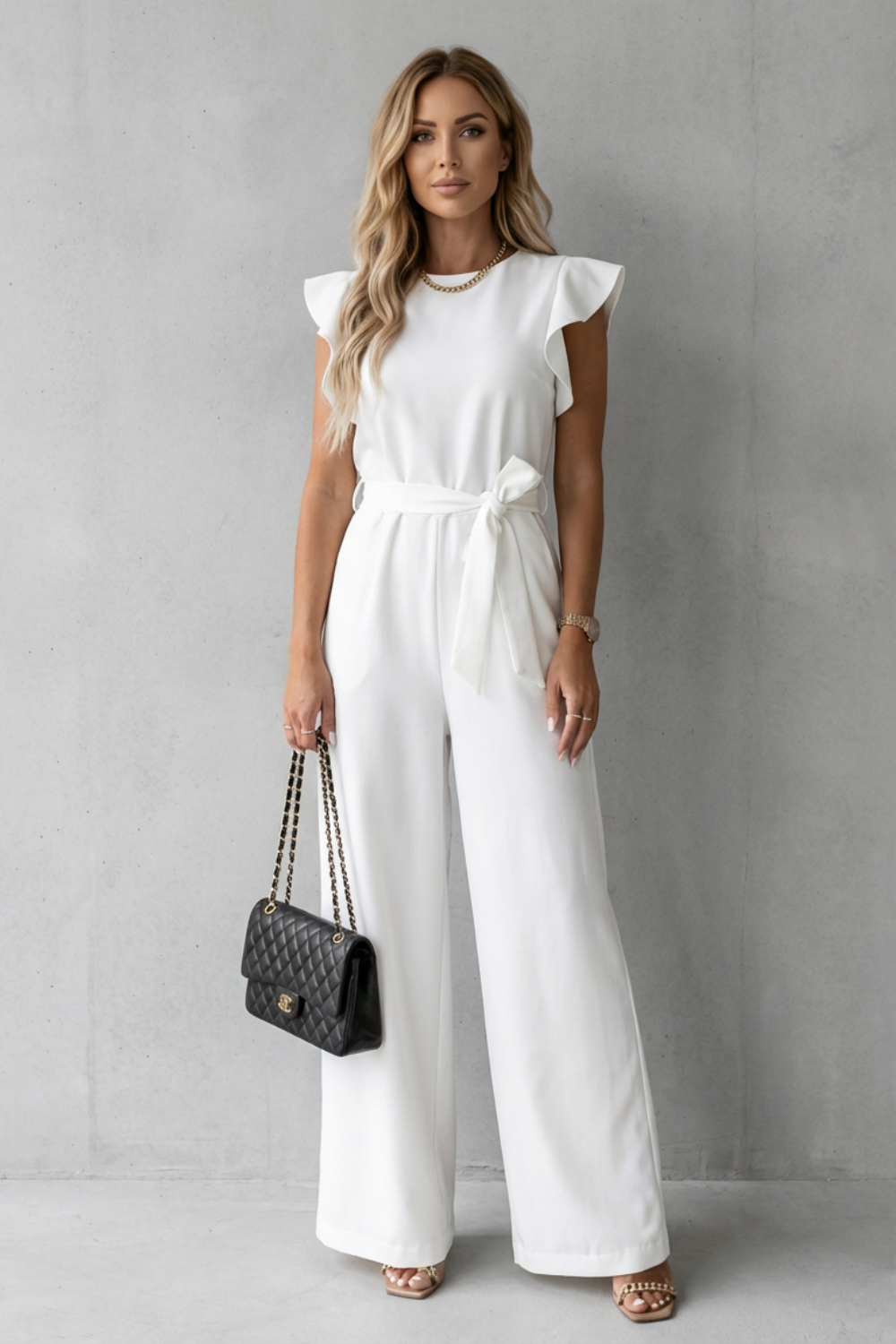 Hazel | Elegant Ruffle Sleeve Belted Wide-Leg Jumpsuit