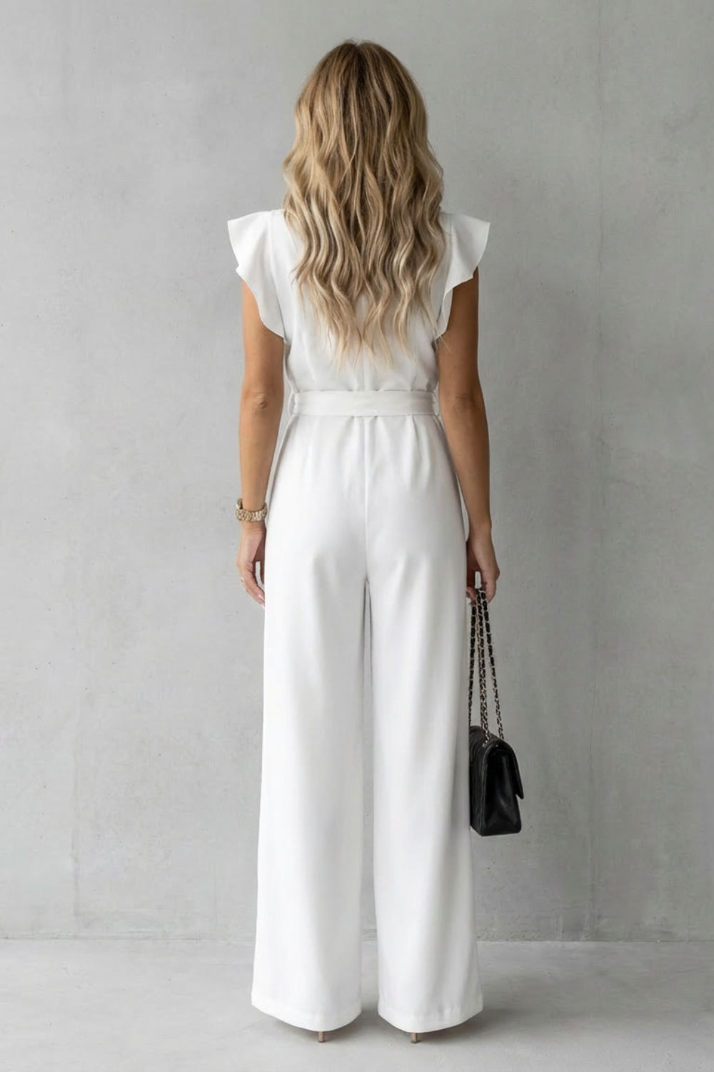 Hazel | Elegant Ruffle Sleeve Belted Wide-Leg Jumpsuit