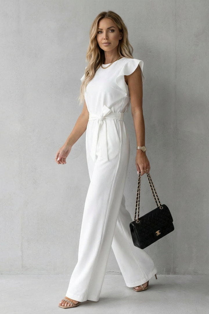 Hazel | Elegant Ruffle Sleeve Belted Wide-Leg Jumpsuit