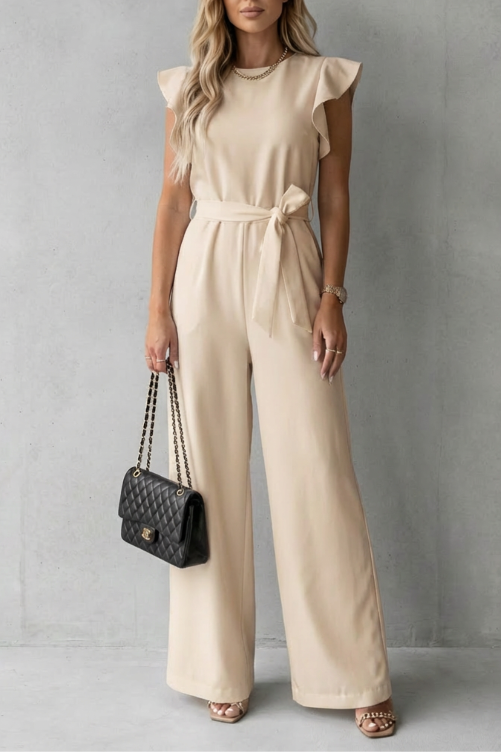 Hazel | Elegant Ruffle Sleeve Belted Wide-Leg Jumpsuit