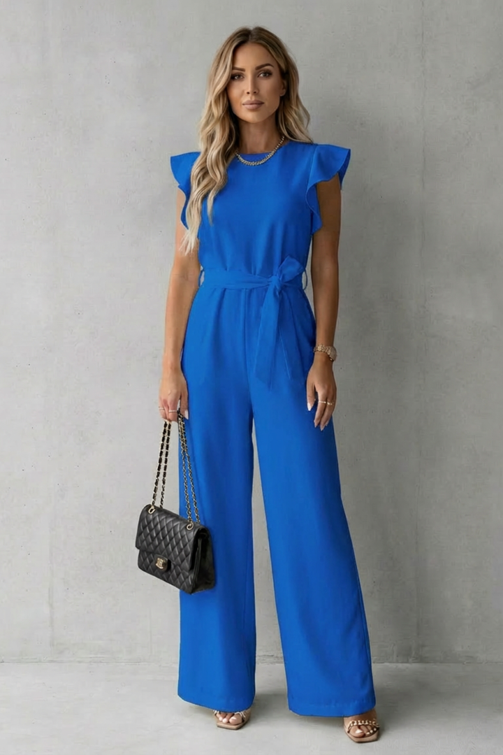 Hazel | Elegant Ruffle Sleeve Belted Wide-Leg Jumpsuit