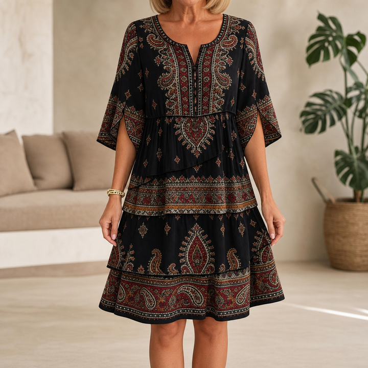 Hazel | Elegant Tiered Paisley Split-Sleeve Boho Dress