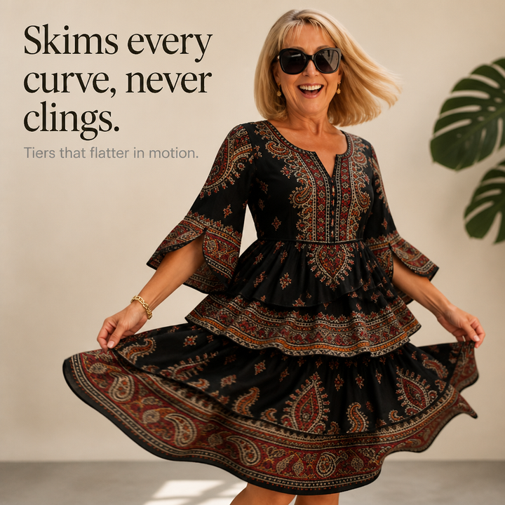 Hazel | Elegant Tiered Paisley Split-Sleeve Boho Dress