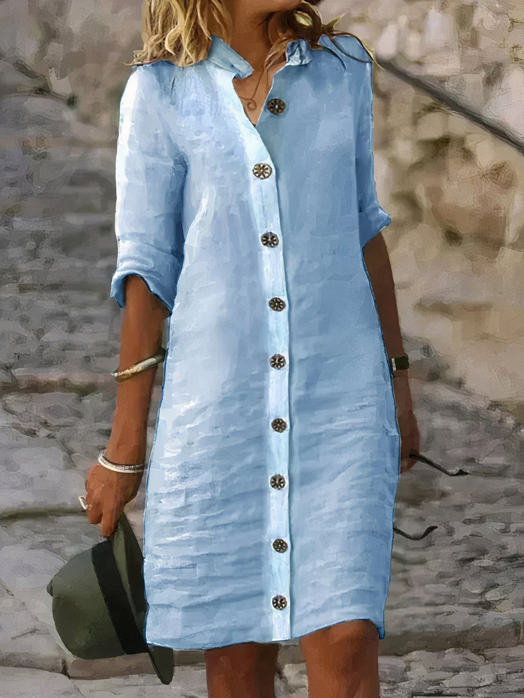 Hazel | Sophisticated Button-Front Linen Dress with Relaxed Midi Fit