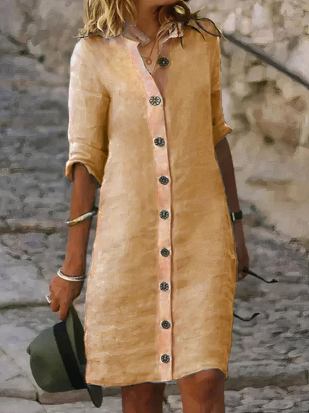 Hazel | Sophisticated Button-Front Linen Dress with Relaxed Midi Fit