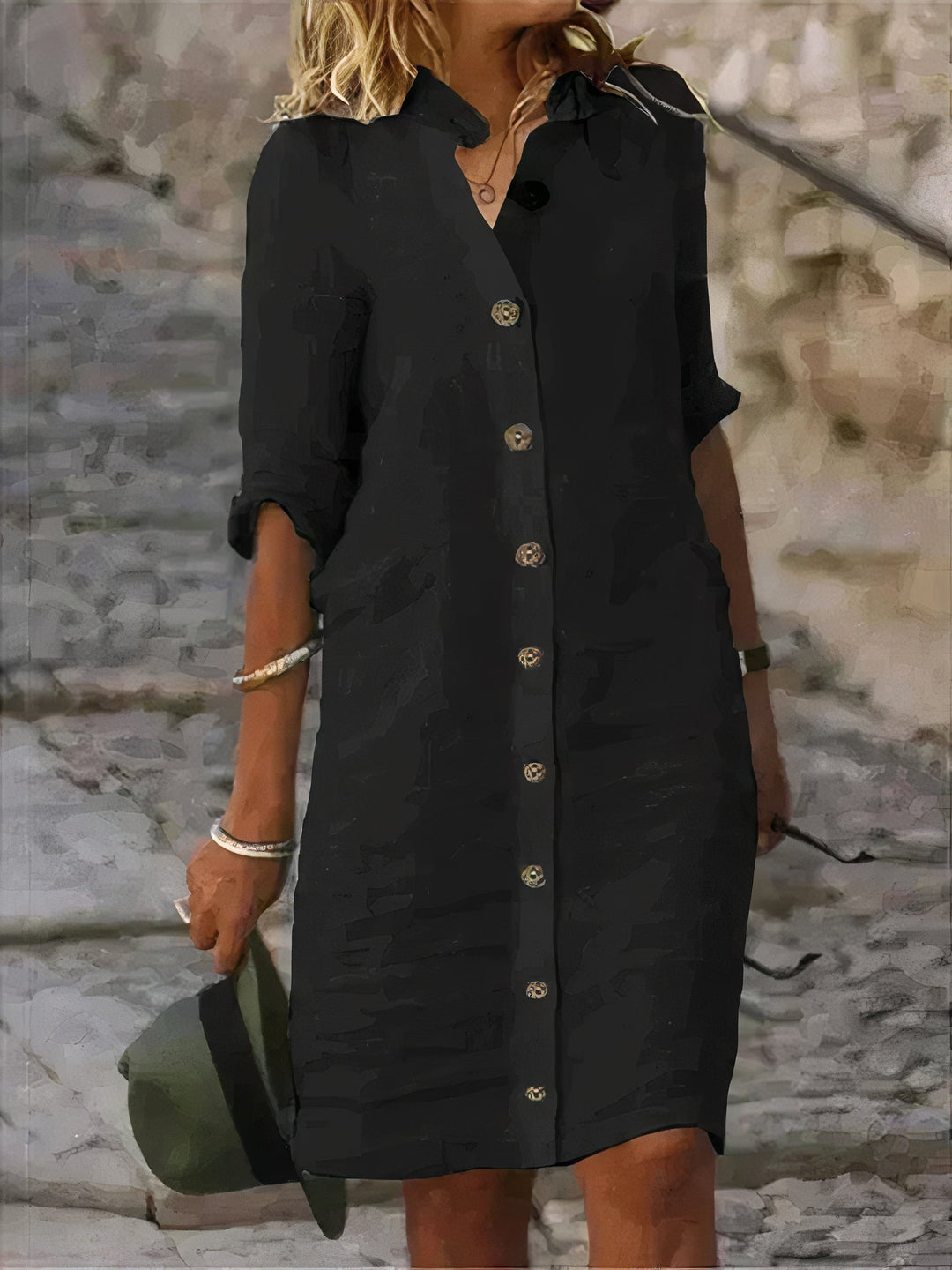 Hazel | Sophisticated Button-Front Linen Dress with Relaxed Midi Fit