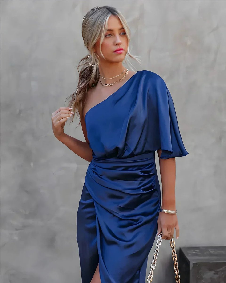 Hazel | Timeless One-Shoulder Ruched Cocktail Dress Midi