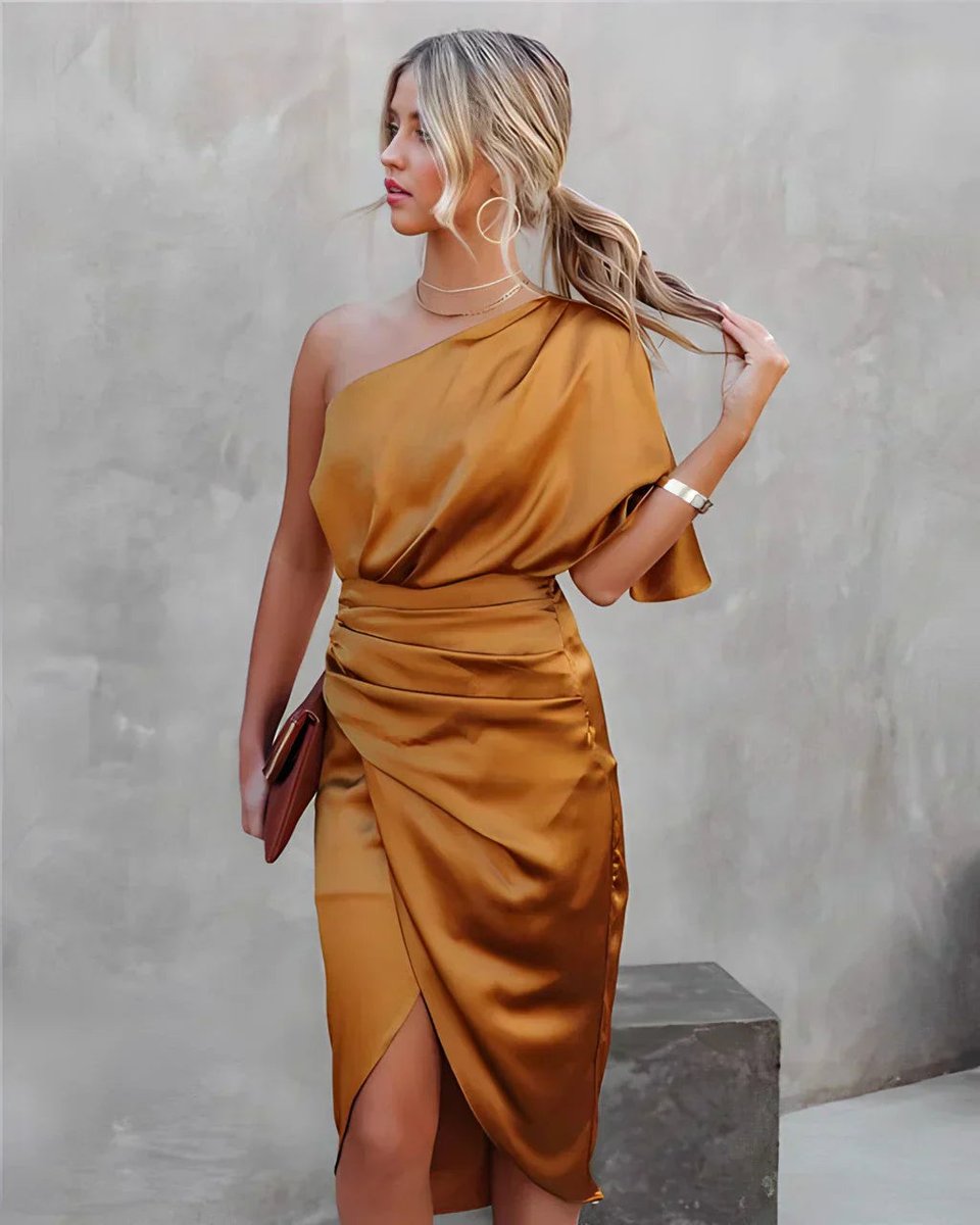 Hazel | Timeless One-Shoulder Ruched Cocktail Dress Midi