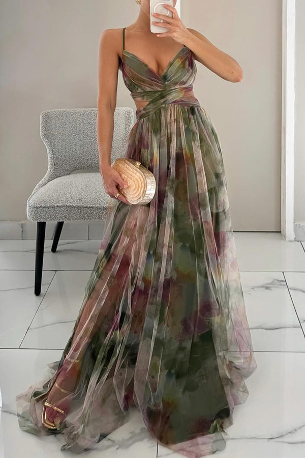 Hazel | Timeless Watercolor Floral Cocktail Dress with Maxi Skirt