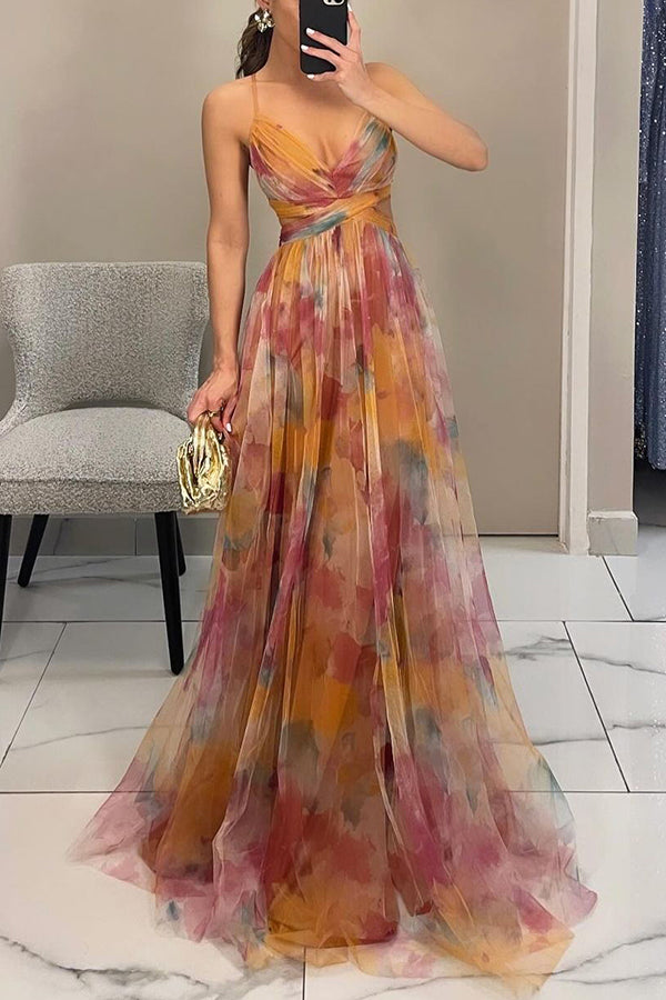 Hazel | Timeless Watercolor Floral Cocktail Dress with Maxi Skirt