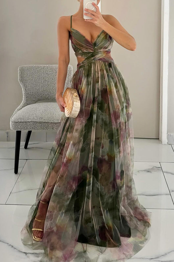 Hazel | Timeless Watercolor Floral Cocktail Dress with Maxi Skirt