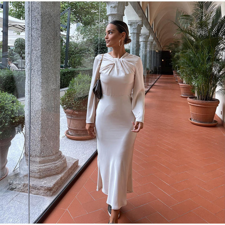 Heidi | Effortless Twist Neck Satin Maxi Formal Dress